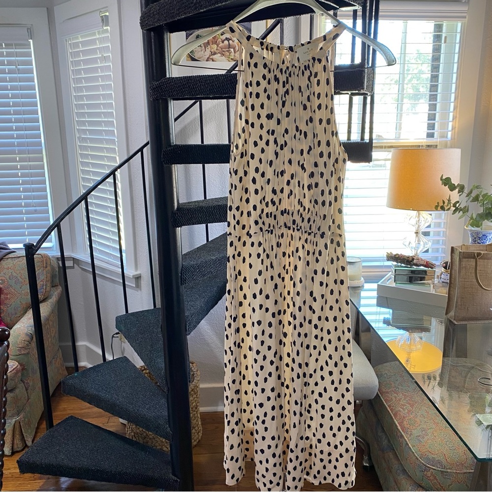 Kate Spade dress w/black speckle pattern sleeveless dress w/tie neck detail sz12
